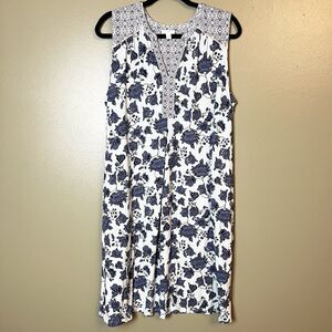 J Jill Teal Blue Floral Stretch Dress Casual Pockets Size XL